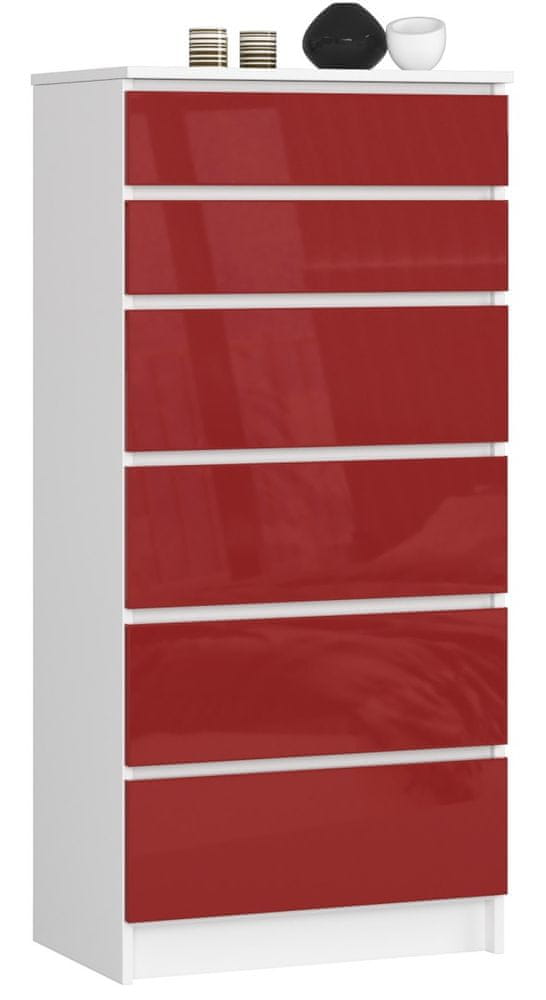 Akord Komoda Kuba 60 cm - 6 zásuviek biela/červená